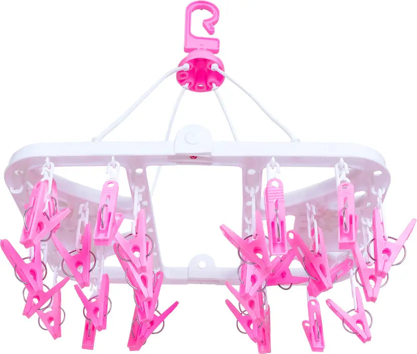 Urbanware Foldable Cloth 28 Clips Laundry Drip Drying Rack Plastic Dress Hanger For Dress  (Blue, Pink)