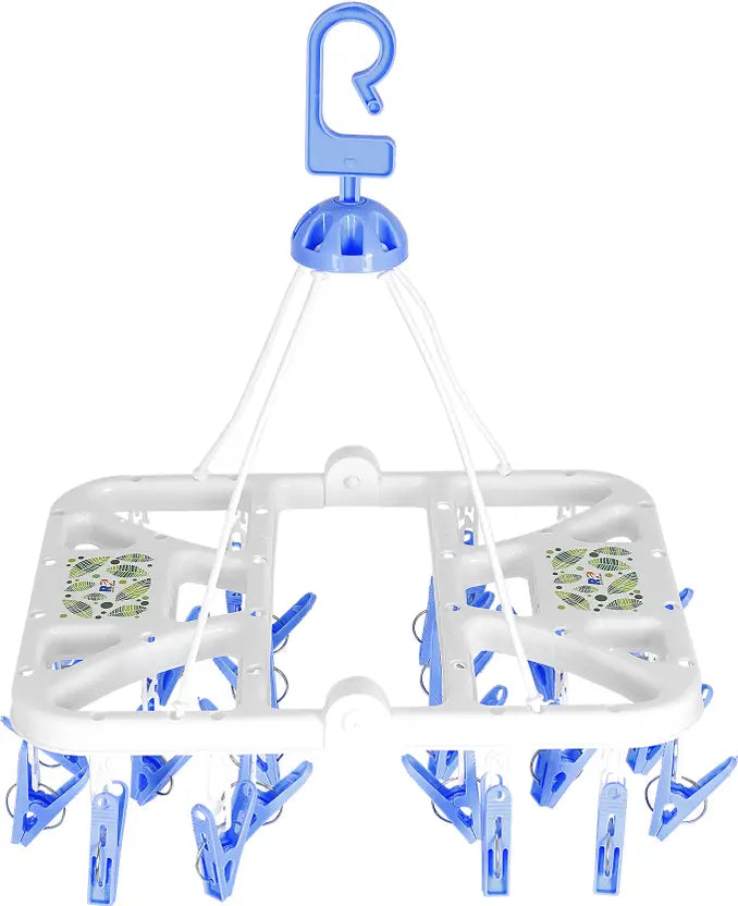 Urbanware Foldable Cloth 28 Clips Laundry Drip Drying Rack Plastic Dress Hanger For Dress  (Blue, Pink)
