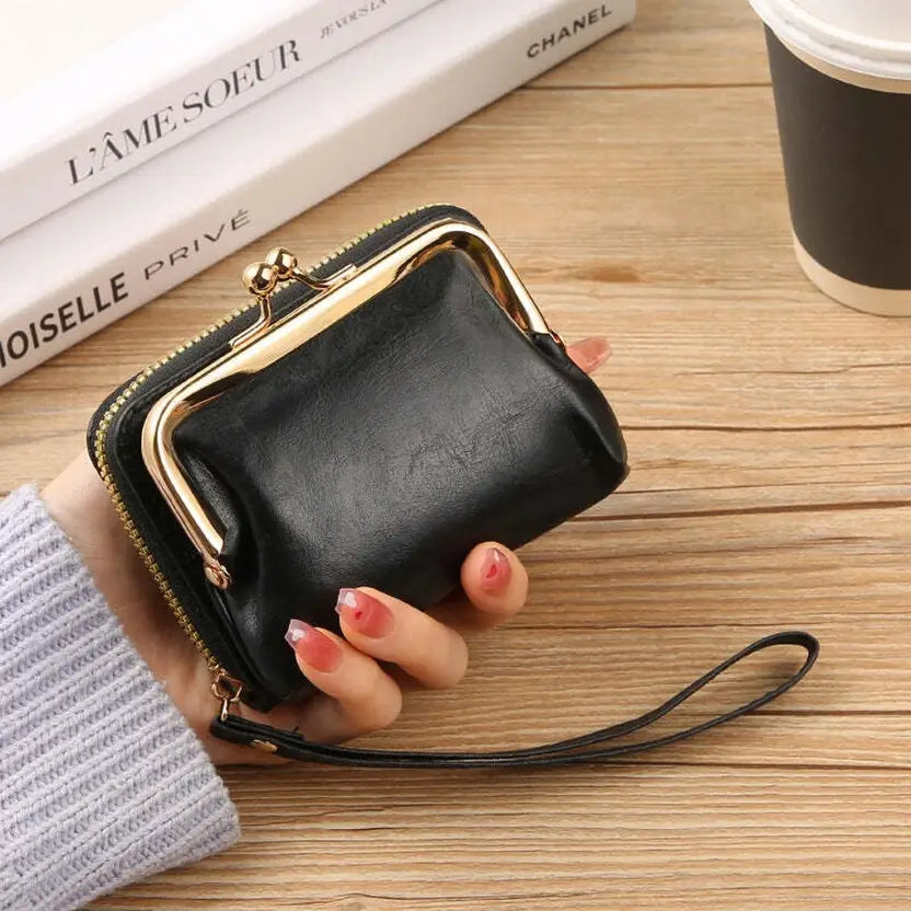 Women Black Genuine Leather Wallet  (9 Card Slots)