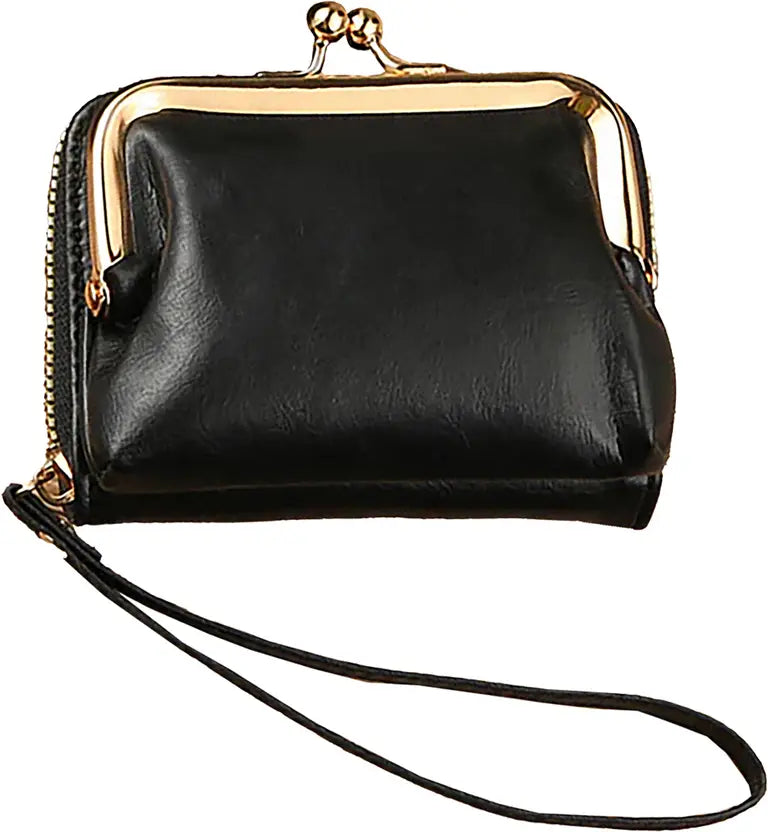 Women Black Genuine Leather Wallet  (9 Card Slots)